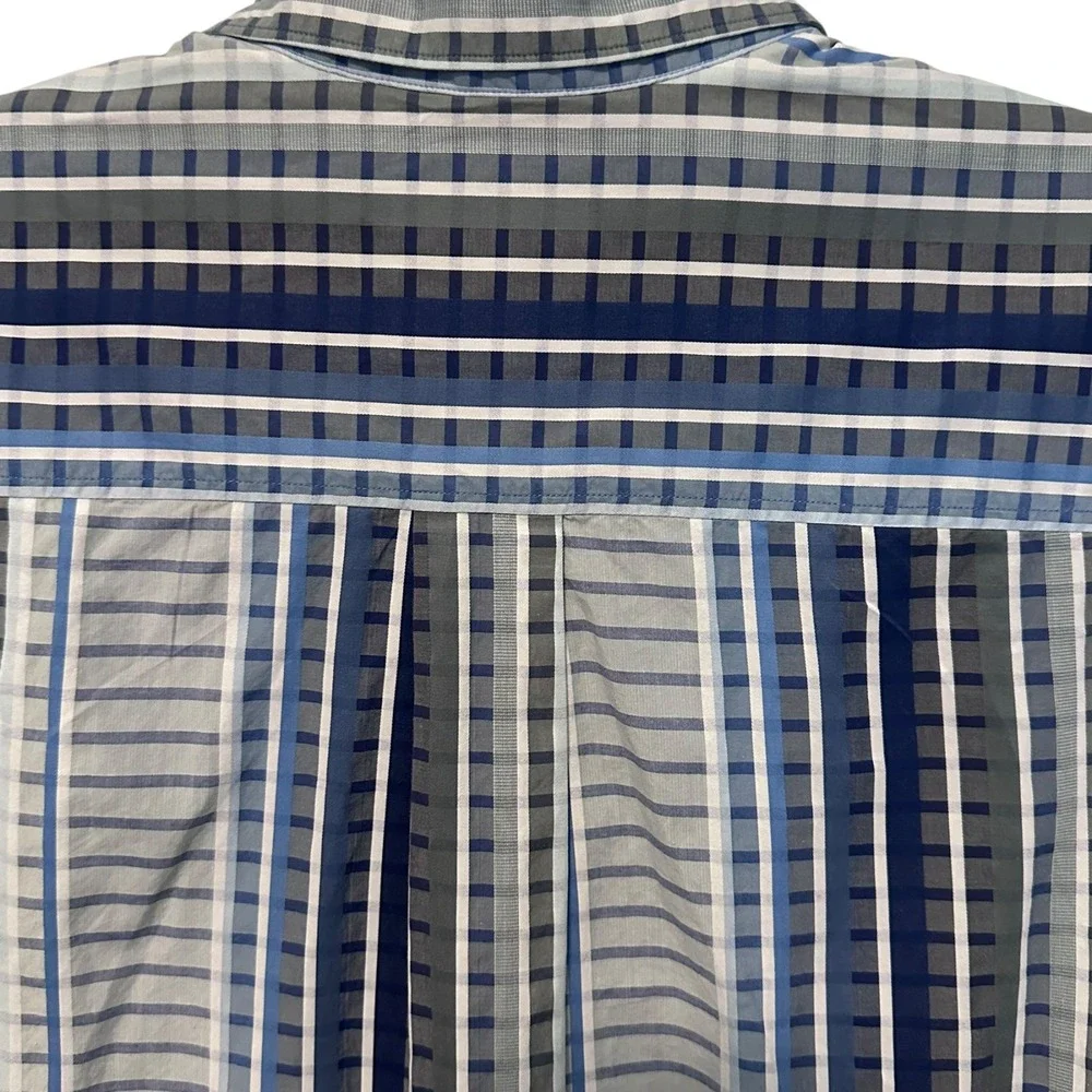 Tommy Bahama Button Down Mens L Blue Grey Excellent Pima Cotton Striped‎ Shirt